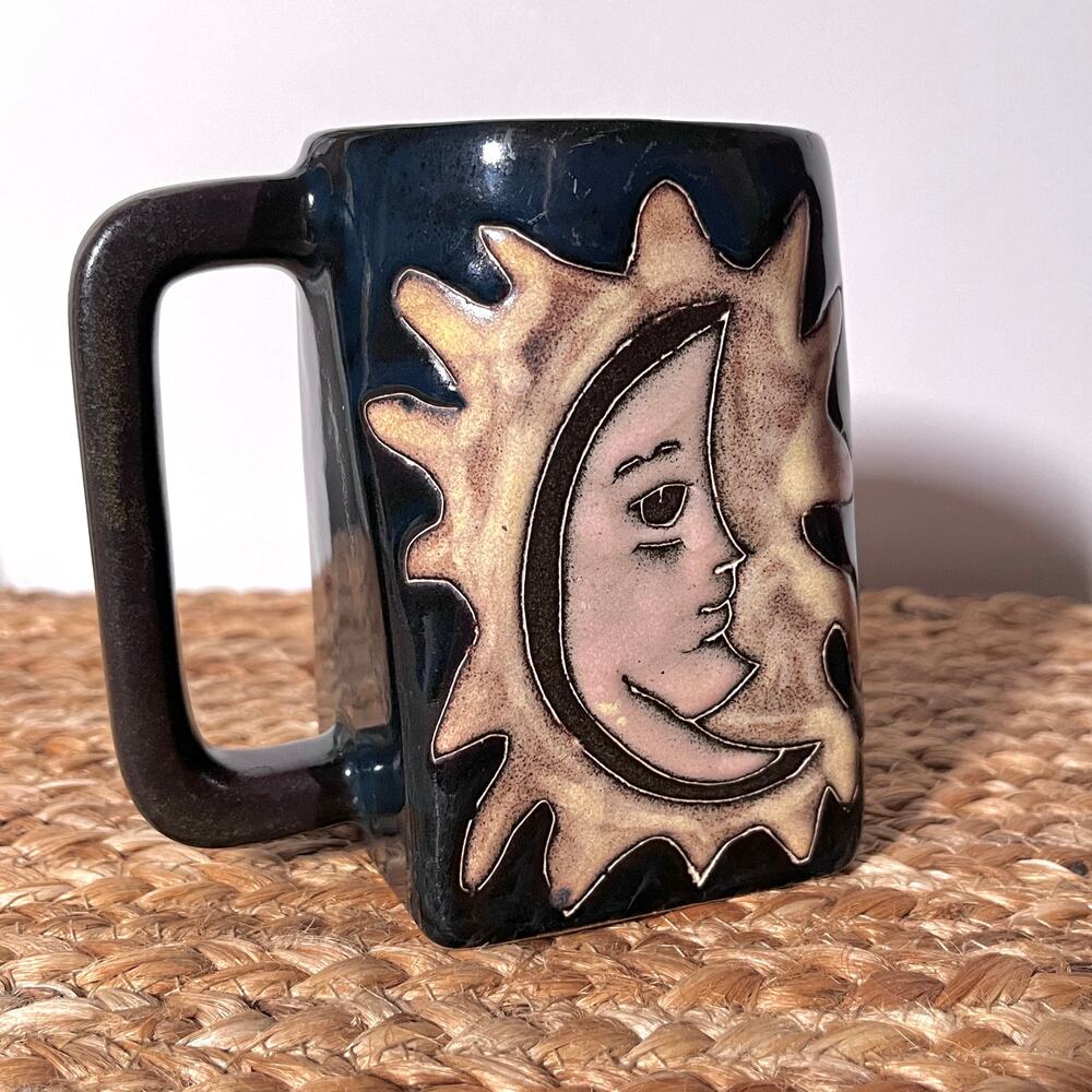 Mara Mexico Square Bottom Mug Handcrafted Pottery Sun Moon Stars Southwestern